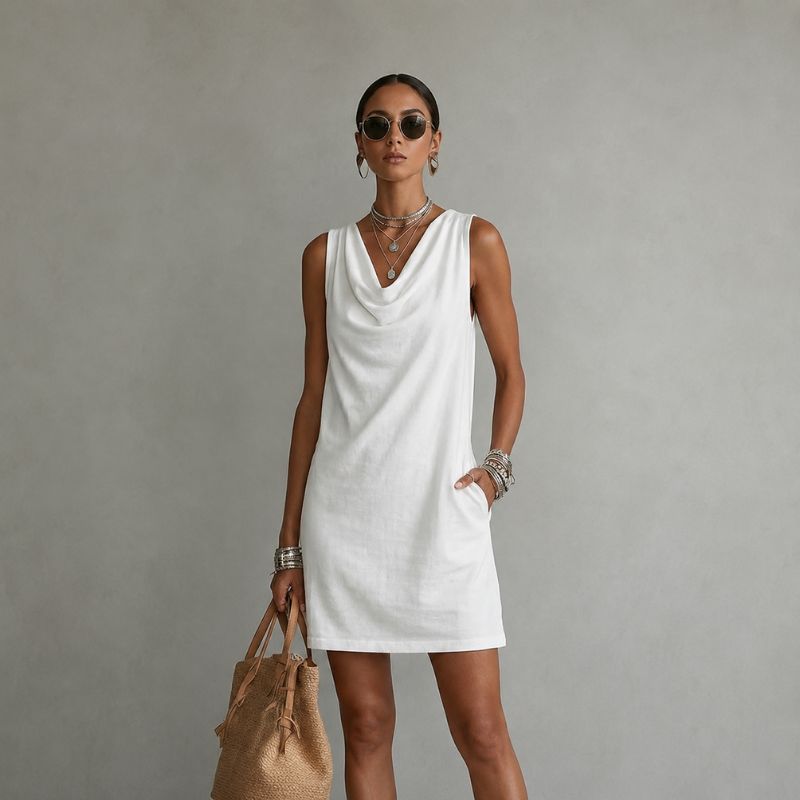 OMBELINE | Robe drapée sans manches en coton
