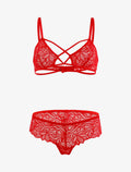 FANNY | Ensemble lace en dentelle ajourée - rouge - rouge