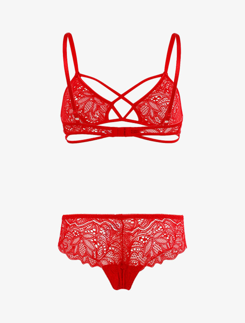 FANNY | Ensemble lace en dentelle ajourée - rouge - rouge