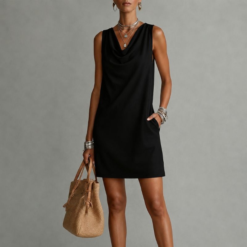 OMBELINE | Robe drapée sans manches en coton