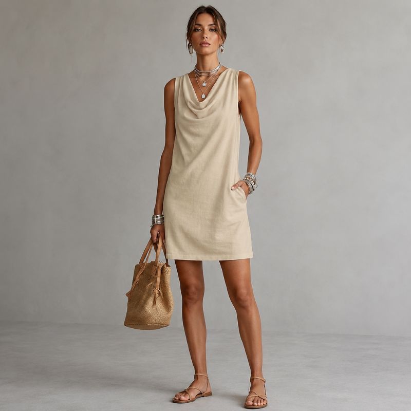 OMBELINE | Robe drapée sans manches en coton