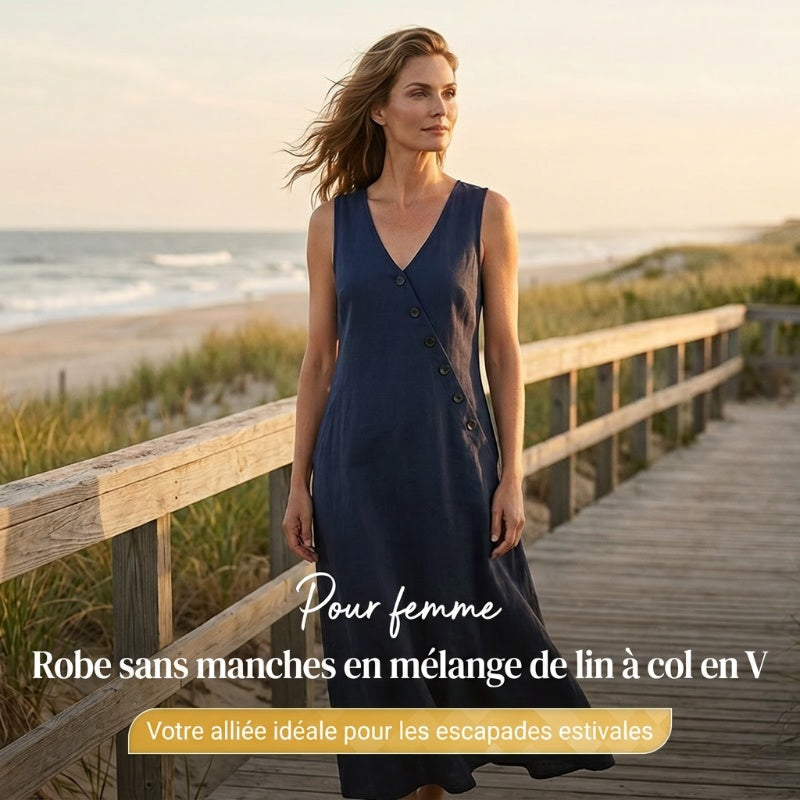 LOUISON | Robe longue en coton-lin à poches, boutons asymétriques