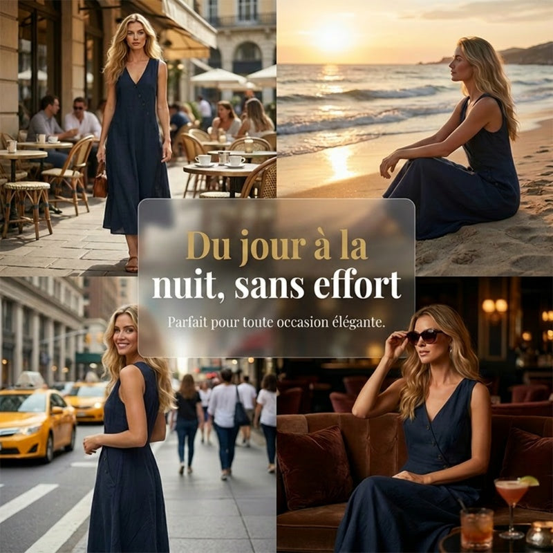 LOUISON | Robe longue en coton-lin à poches, boutons asymétriques
