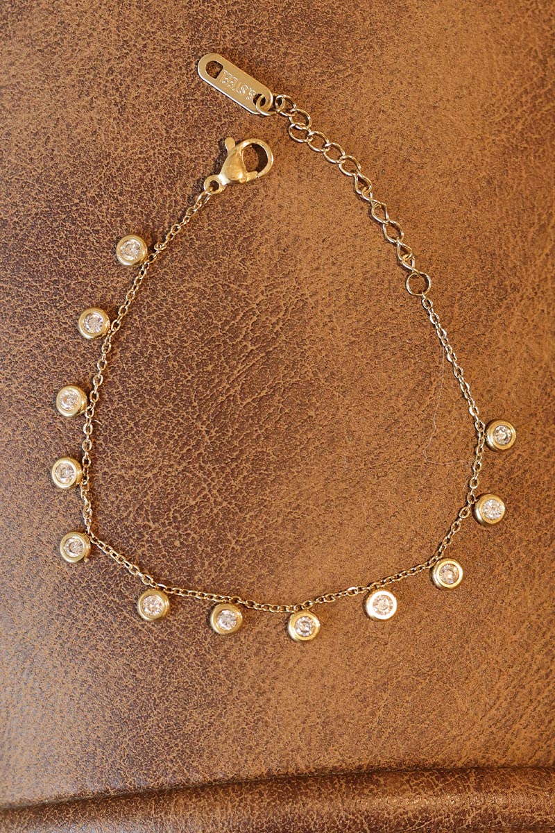 ÉLISE | Pulsera de cadena fina dorada con colgantes de pedrería