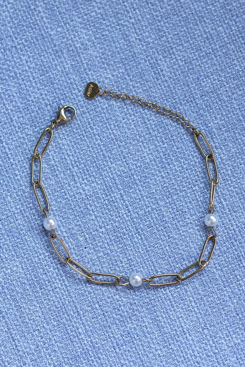 CHLOÉ | Pulsera de cadena de eslabones dorados y perlas nacaradas blancas