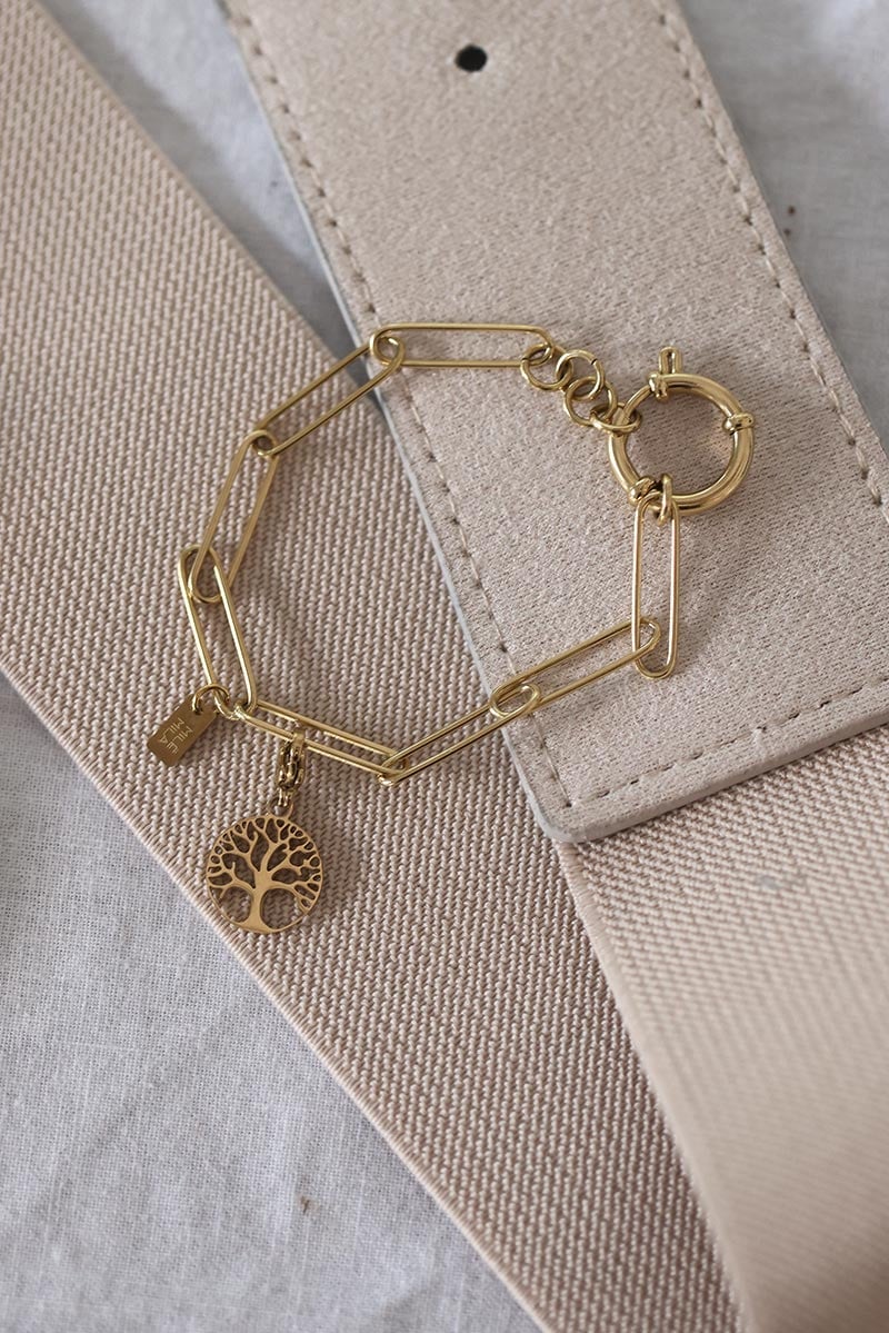 BLANCHE | Pulsera de eslabones gruesos finos dorados con cierre de anilla