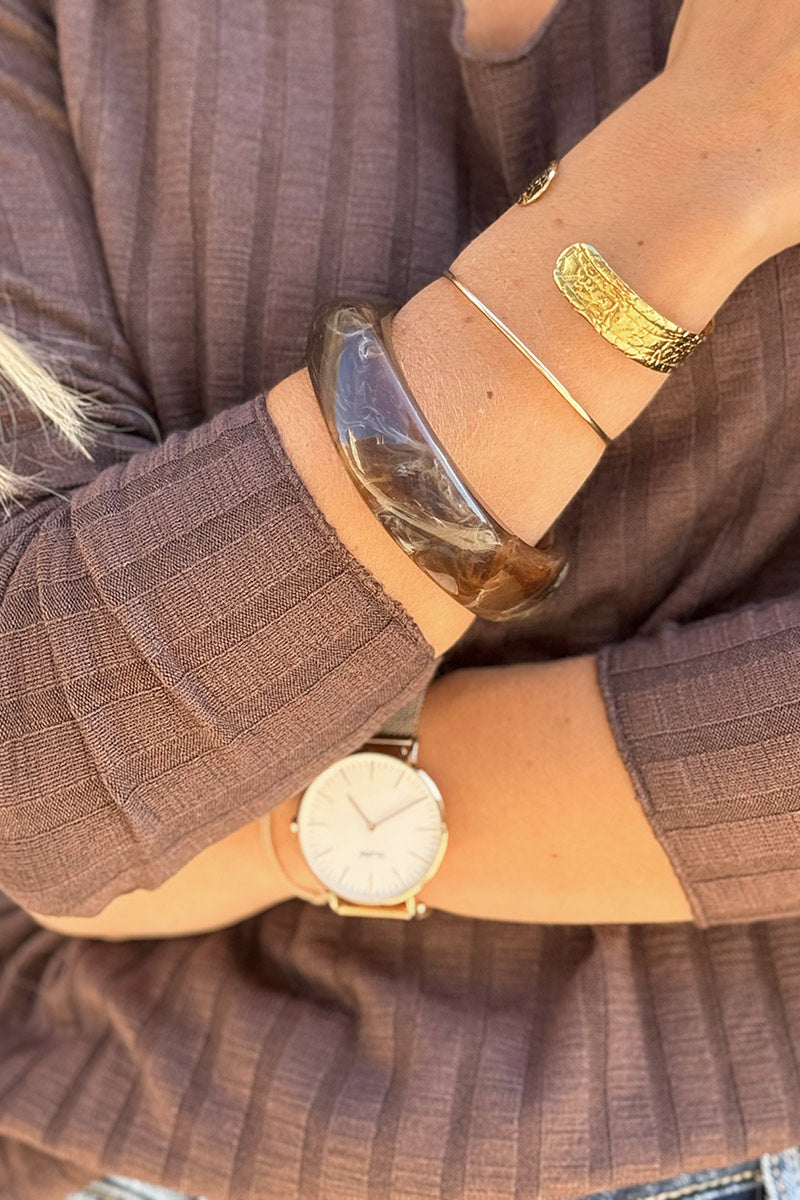 DELPHINE | Pulsera de aro de resina marmoleada marrón