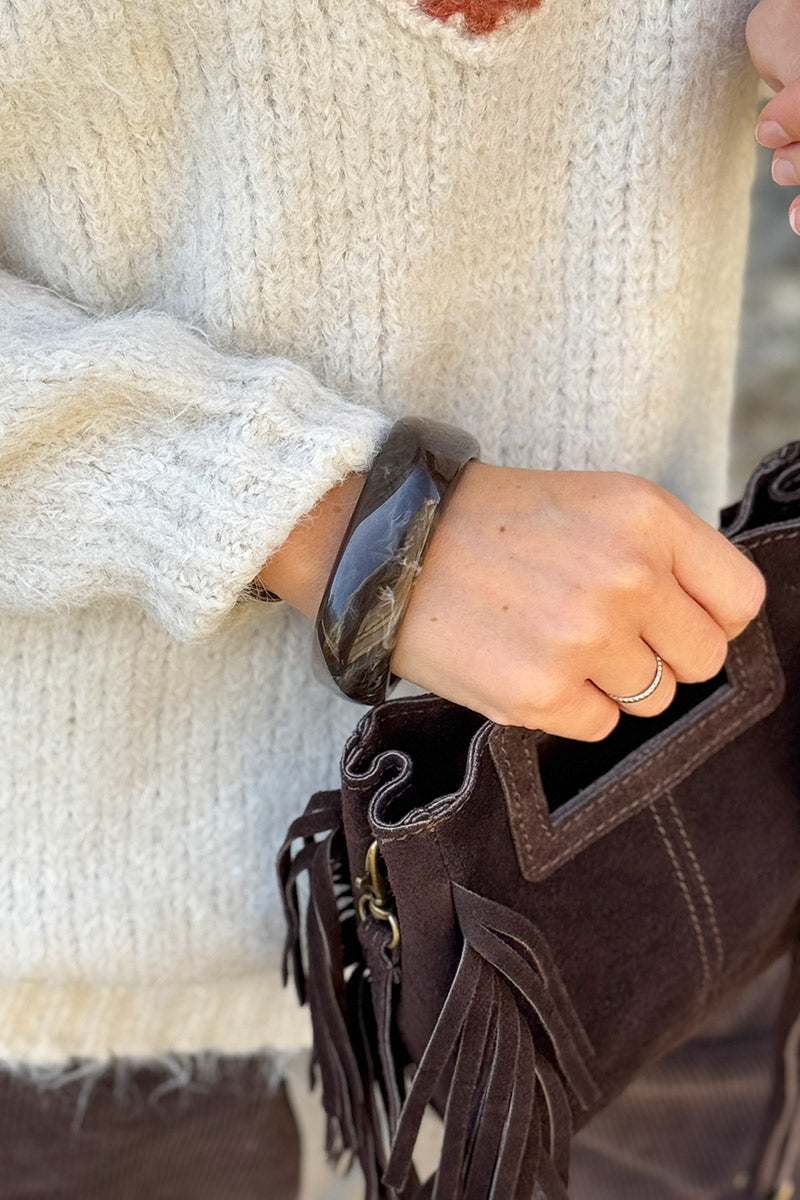 DELPHINE | Pulsera de aro de resina marmoleada marrón