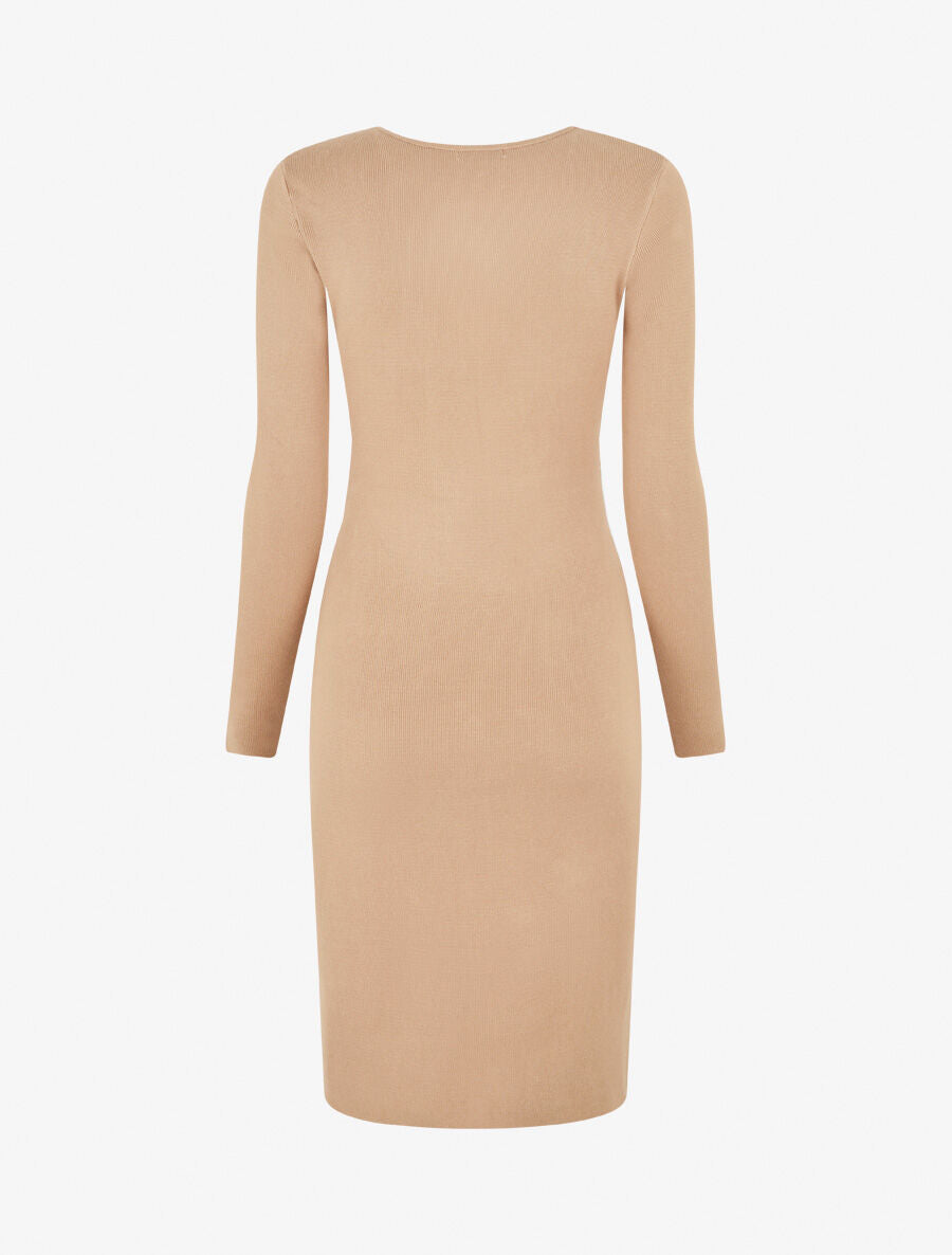 CLIO | Vestido jersey con cinturón de pedrería en trampantojo - Camel