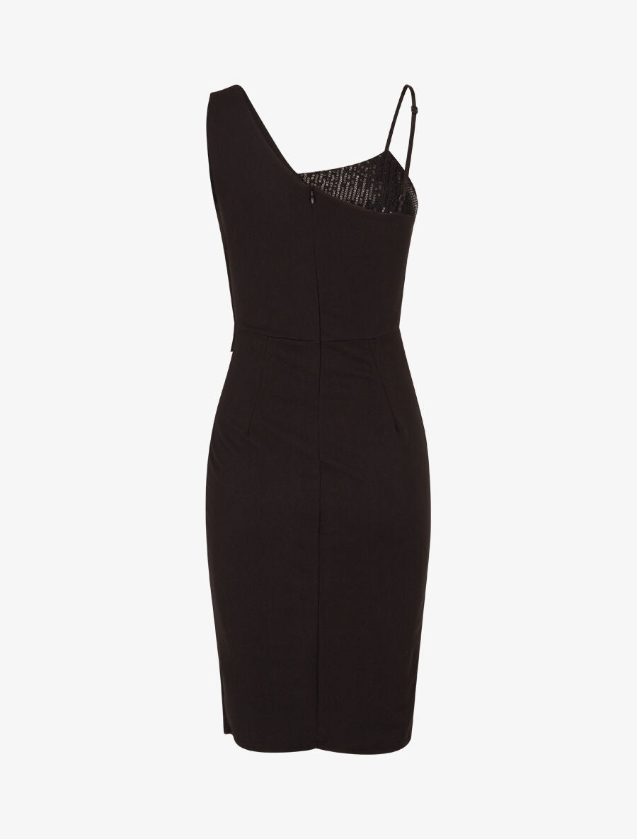 WANDA | Vestido ceñido con un lado incrustado de lentejuelas - Negro