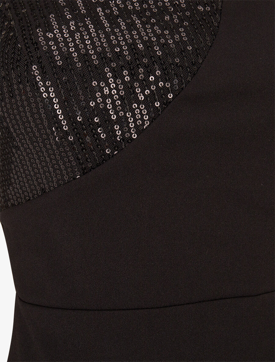 WANDA | Vestido ceñido con un lado incrustado de lentejuelas - Negro