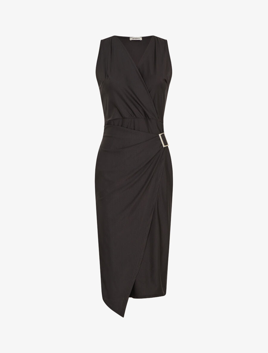 PAULINE | Vestido satinado liso con hebilla - Negro