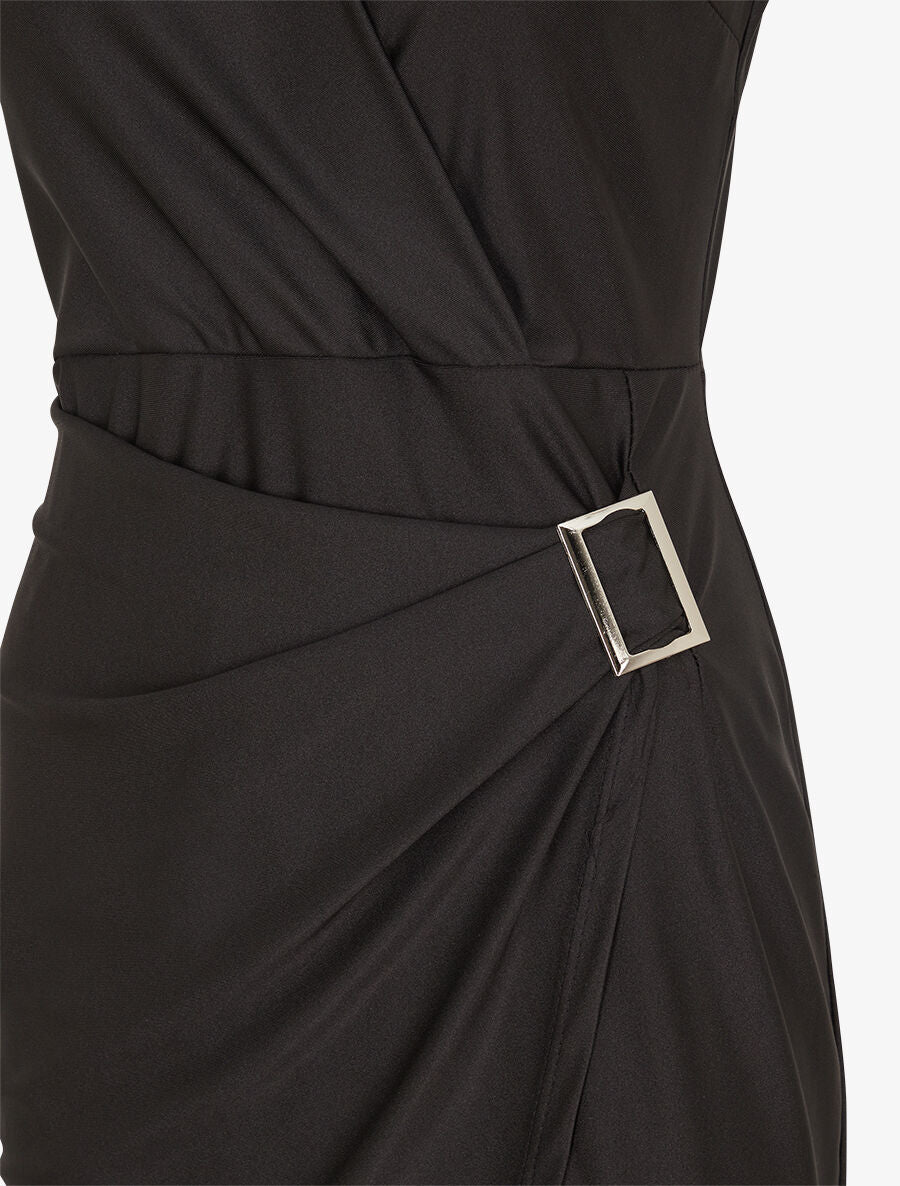PAULINE | Vestido satinado liso con hebilla - Negro
