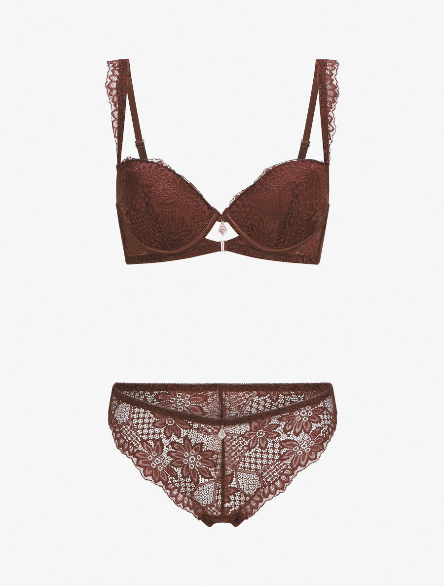 CLARA | Ensemble soutien-gorge à détail bijou strassé - Marron