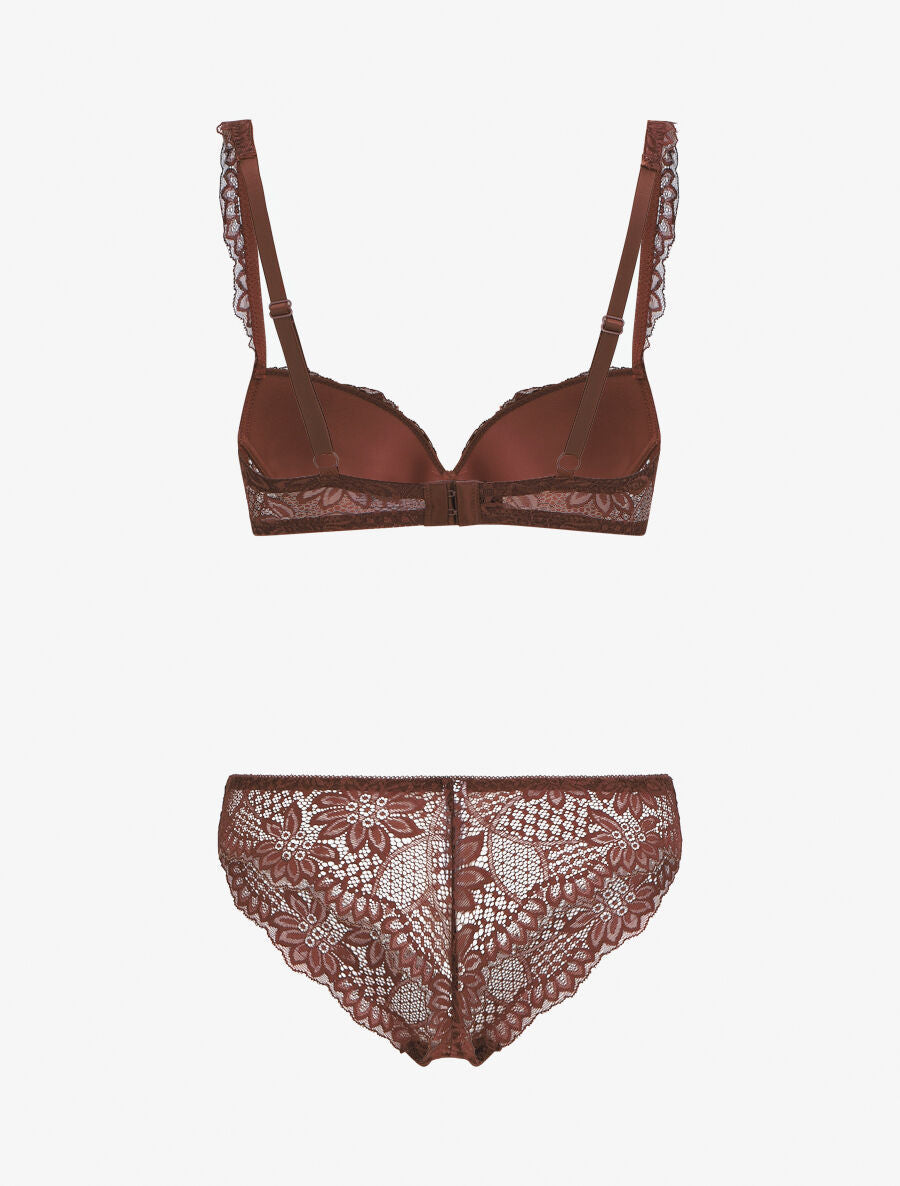 CLARA | Ensemble soutien-gorge à détail bijou strassé - Marron
