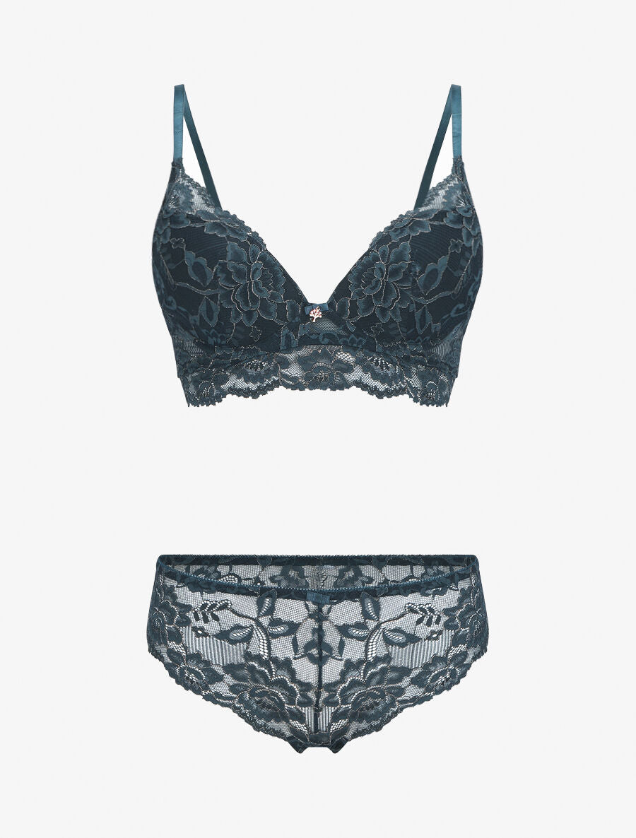 ANAÏS | Ensemble lingerie en dentelle irisée - Bleu canard