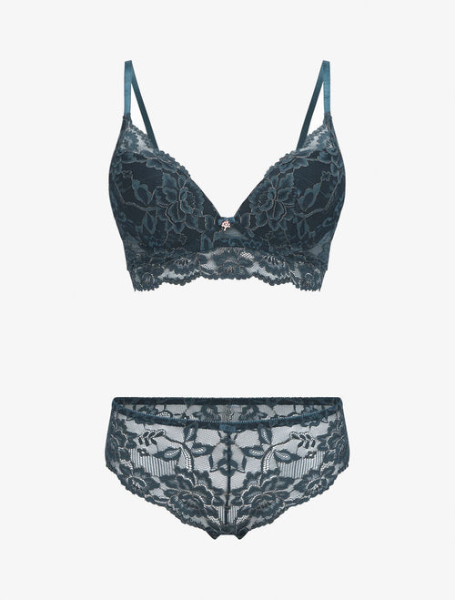 ANAÏS | Ensemble lingerie en dentelle irisée - Bleu canard