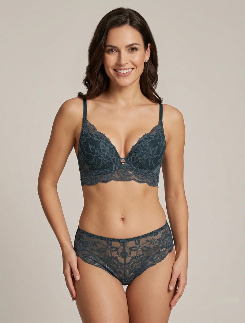ANAÏS | Ensemble lingerie en dentelle irisée - Bleu canard