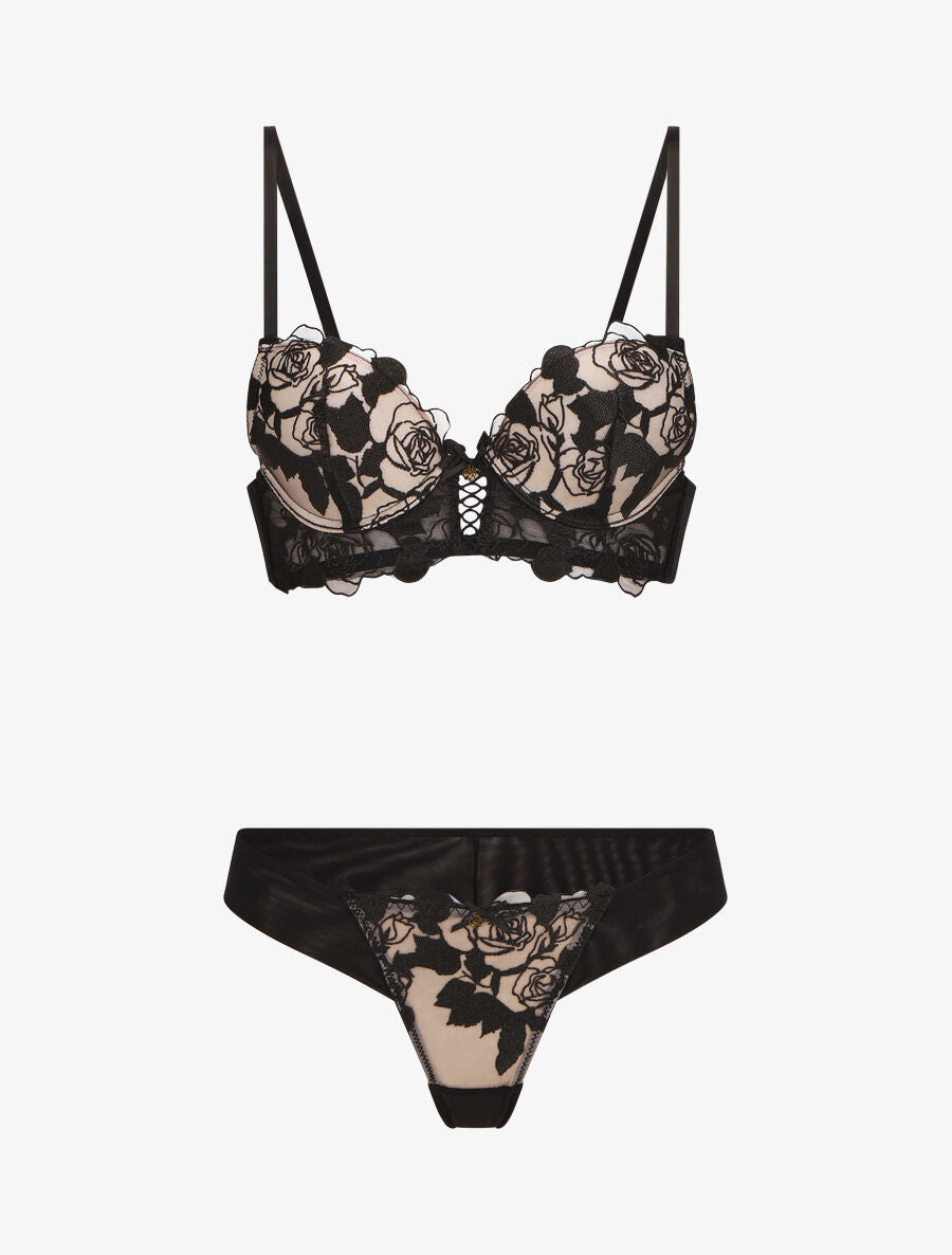APOLLINE | Ensemble lingerie en dentelle motif roses - Noir
