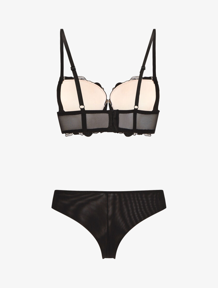 APOLLINE | Ensemble lingerie en dentelle motif roses - Noir