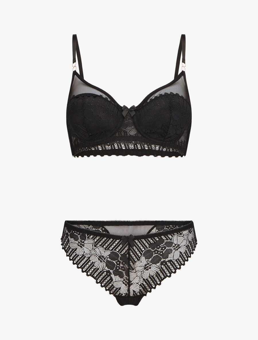 BÉRÉNICE | Ensemble soutien-gorge et string en dentelle - Noir