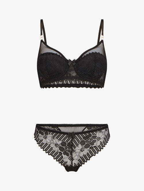 BÉRÉNICE | Ensemble soutien-gorge et string en dentelle - Noir