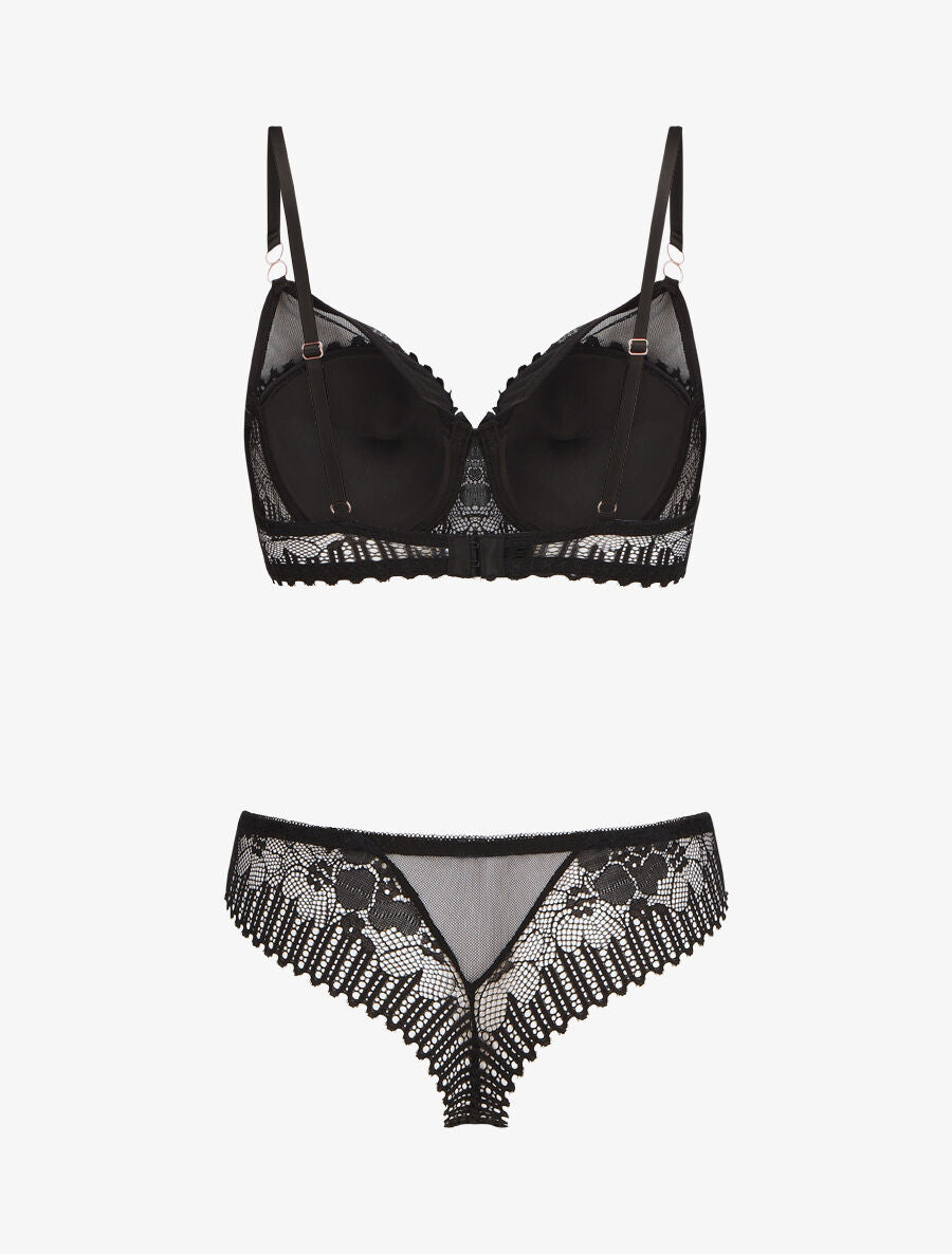 BÉRÉNICE | Ensemble soutien-gorge et string en dentelle - Noir