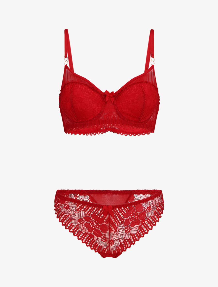 BÉRÉNICE | Ensemble soutien-gorge et string en dentelle - Rouge