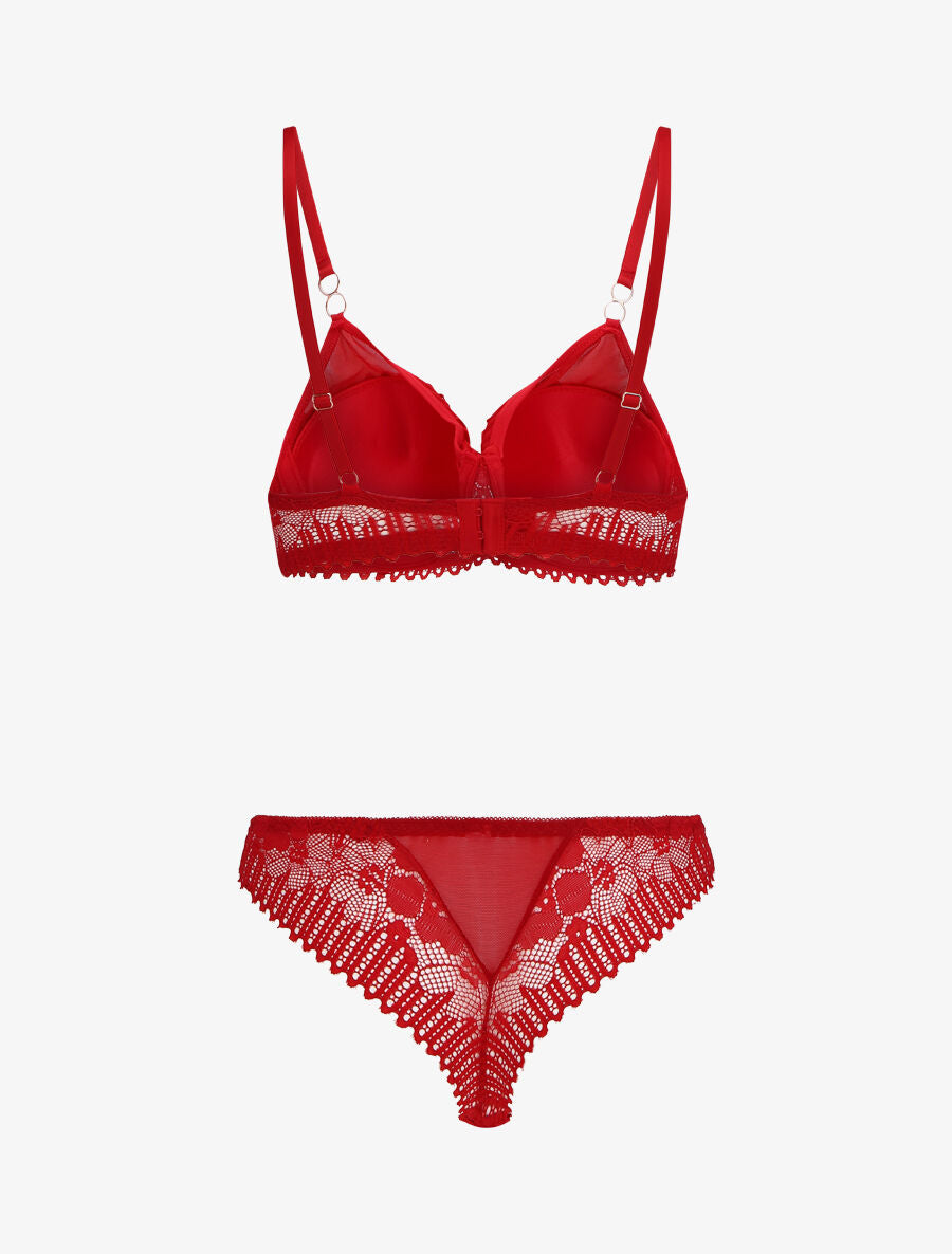 BÉRÉNICE | Ensemble soutien-gorge et string en dentelle - Rouge