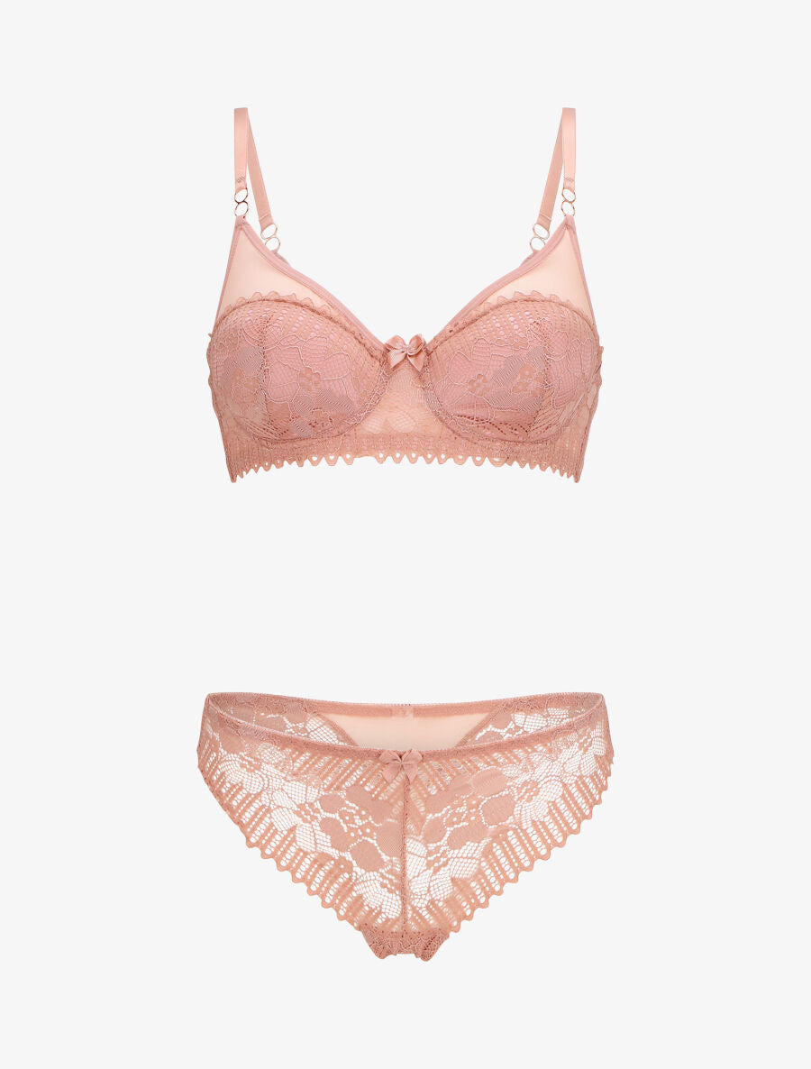BÉRÉNICE | Ensemble soutien-gorge et string en dentelle - Vieux rose