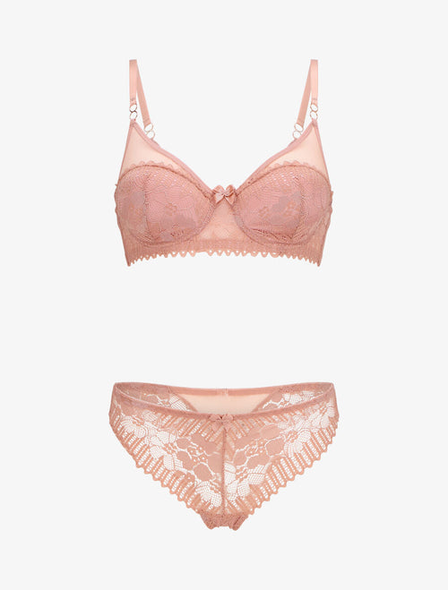 BÉRÉNICE | Ensemble soutien-gorge et string en dentelle - Vieux rose