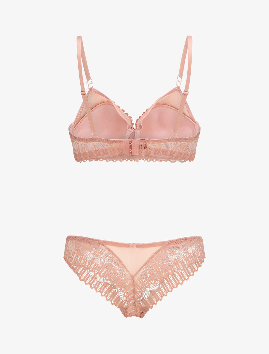 BÉRÉNICE | Ensemble soutien-gorge et string en dentelle - Vieux rose
