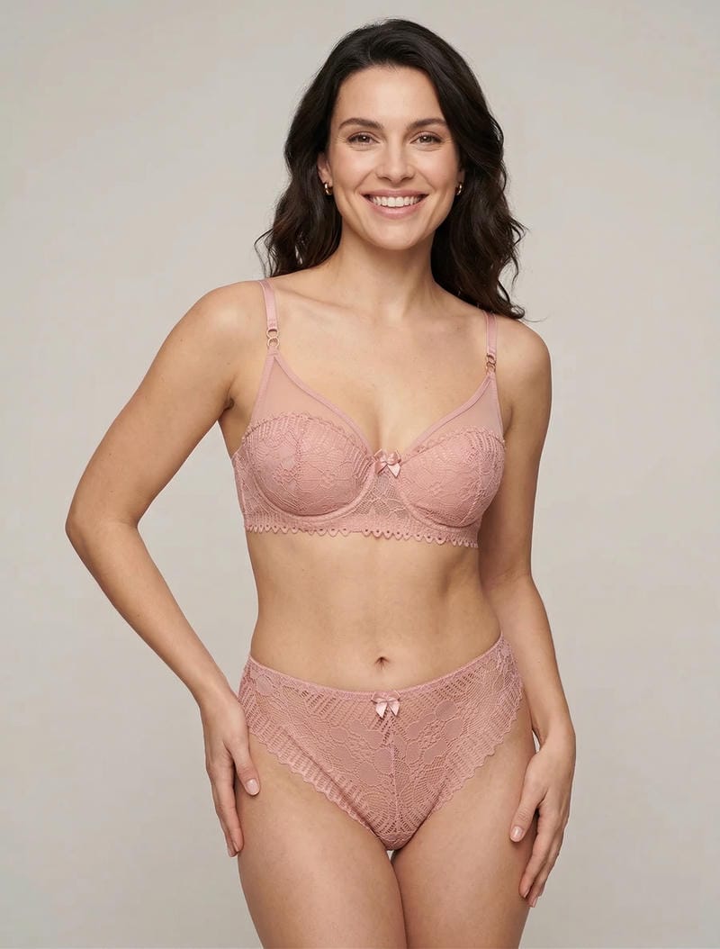 BÉRÉNICE | Ensemble soutien-gorge et string en dentelle - Vieux rose