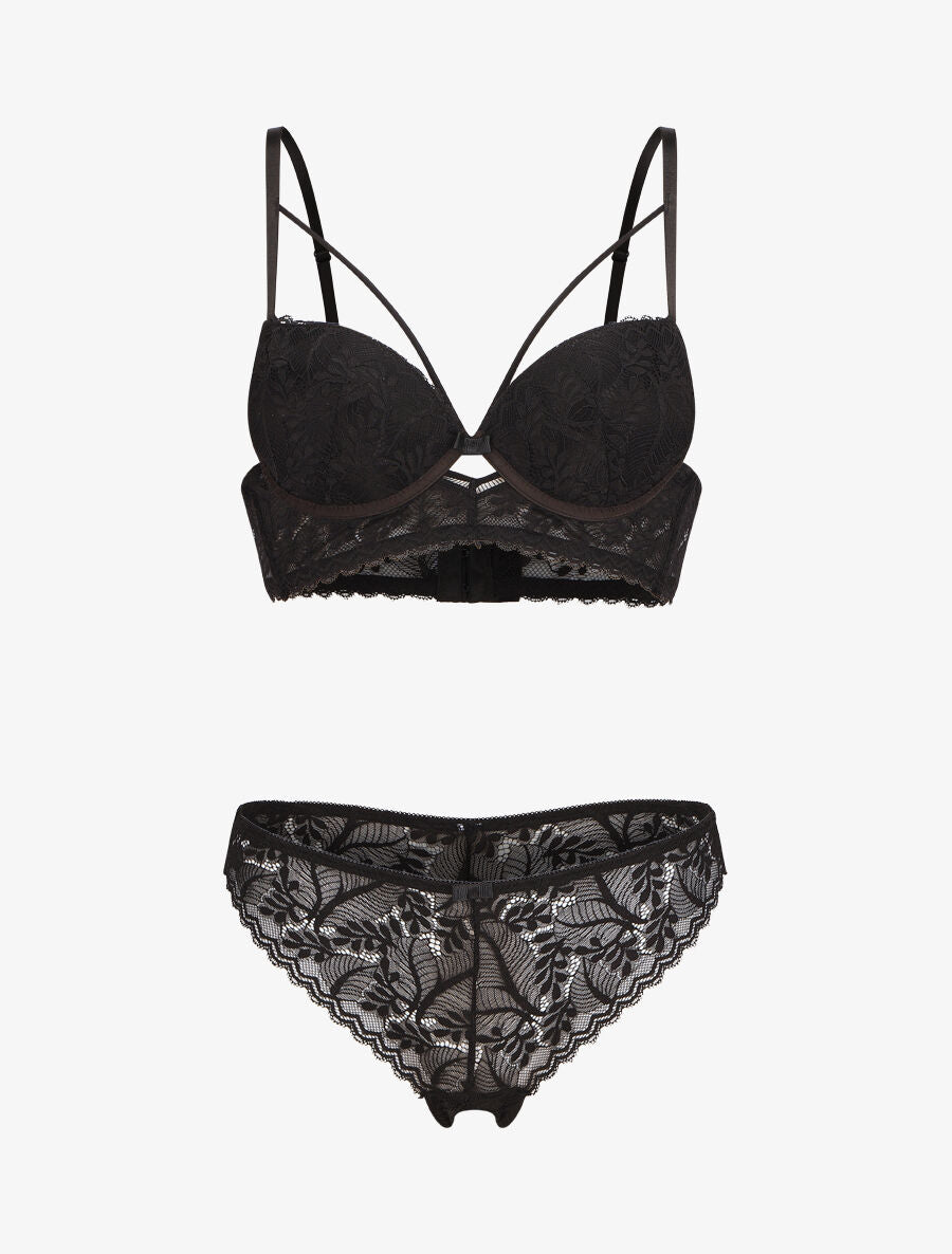 ARLETTE | Ensemble lingerie en dentelle à liens - Noir