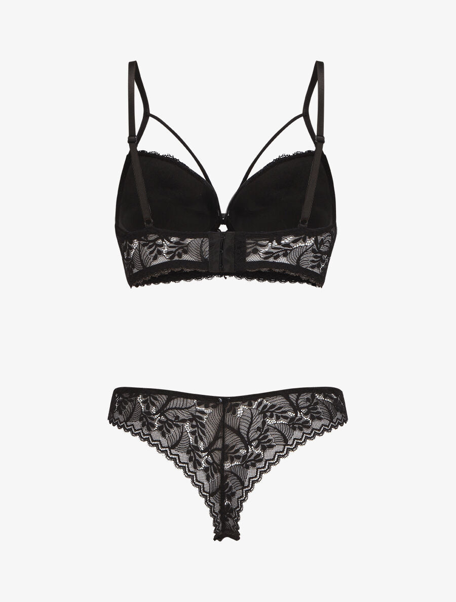 ARLETTE | Ensemble lingerie en dentelle à liens - Noir