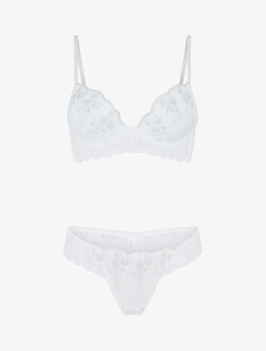 AMBRE | Ensemble soutien-gorge et tanga en dentelle irisée - Blanc