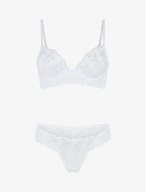 AMBRE | Ensemble soutien-gorge et tanga en dentelle irisée - Blanc