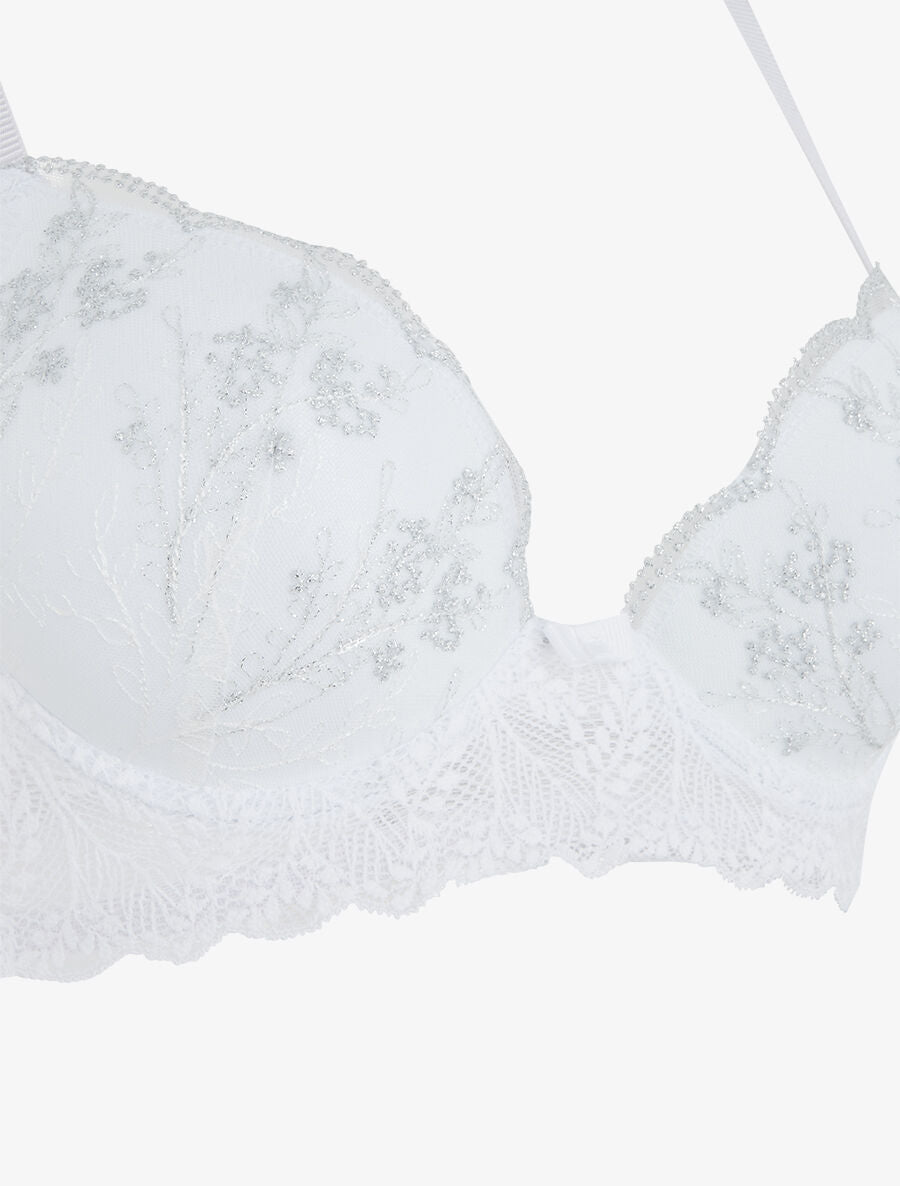 AMBRE | Ensemble soutien-gorge et tanga en dentelle irisée - Blanc