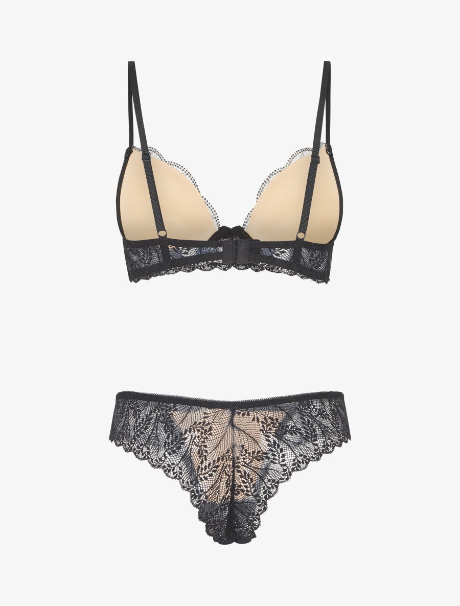 AMBRE | Ensemble soutien-gorge et tanga en dentelle irisée - Noir/beige