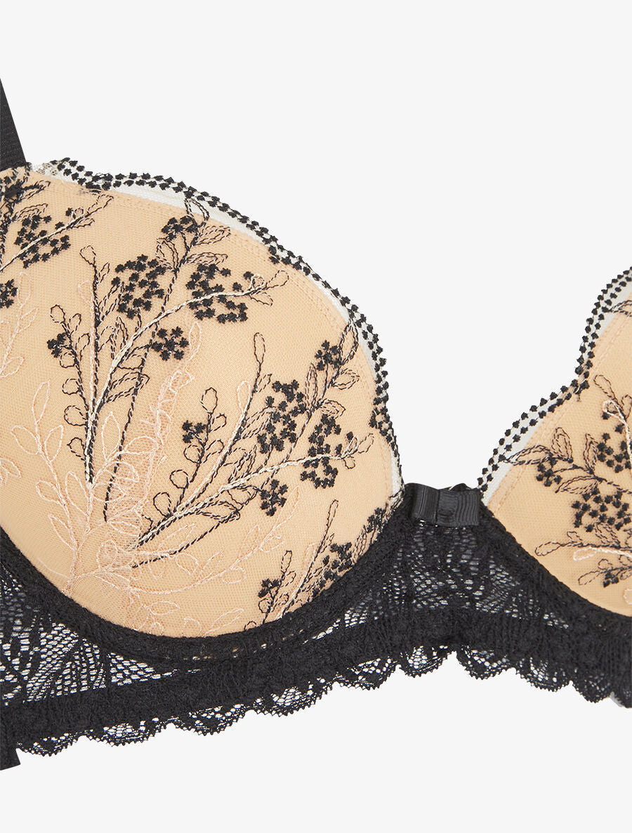 AMBRE | Ensemble soutien-gorge et tanga en dentelle irisée - Noir/beige