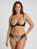 AMBRE | Ensemble soutien-gorge et tanga en dentelle irisée - Noir/beige