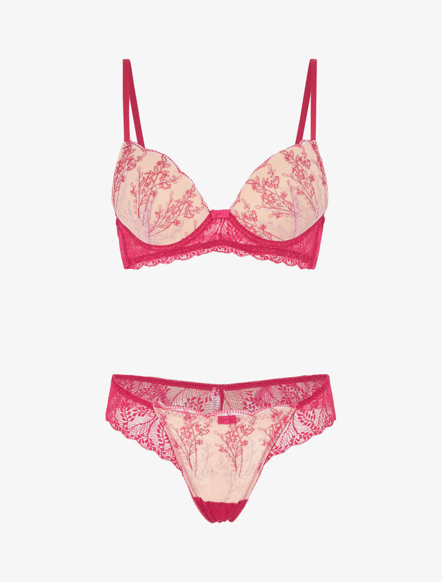 AMBRE | Ensemble soutien-gorge et tanga en dentelle irisée - Fuchsia