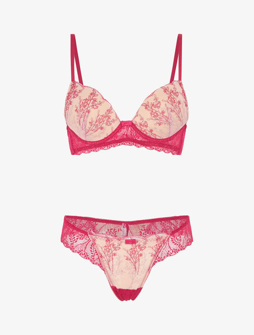 AMBRE | Ensemble soutien-gorge et tanga en dentelle irisée - Fuchsia