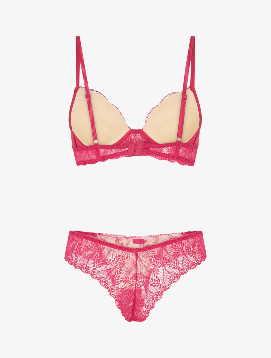 AMBRE | Ensemble soutien-gorge et tanga en dentelle irisée - Fuchsia