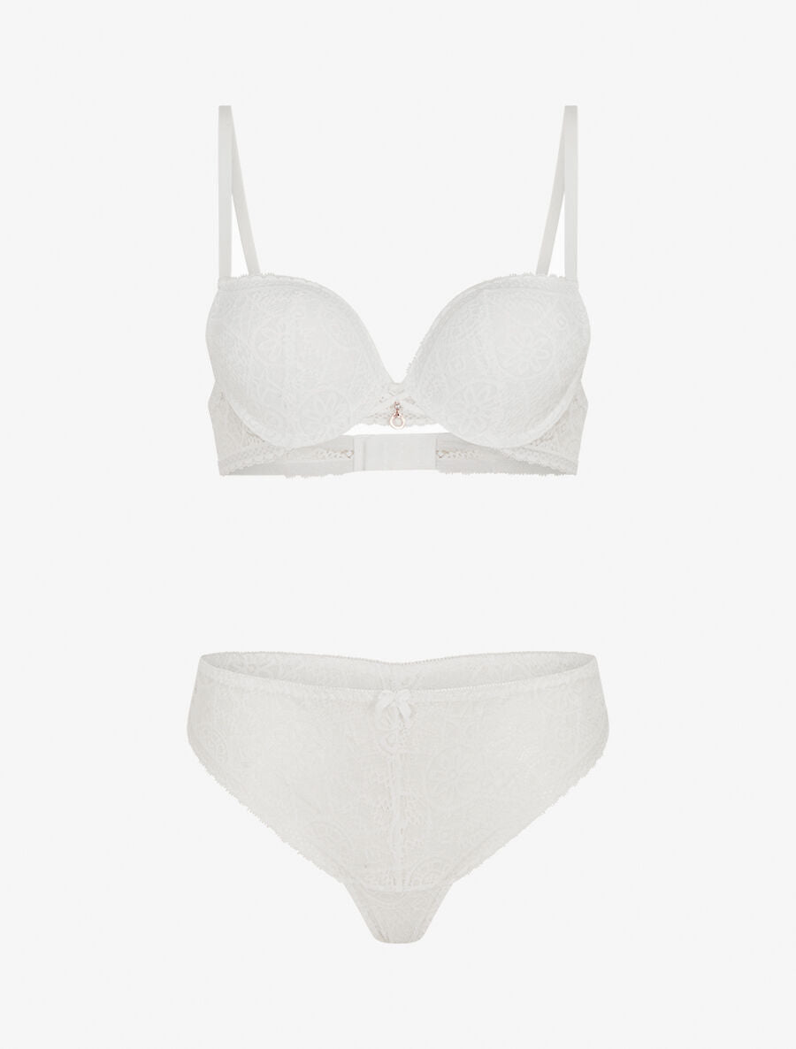 DAPHNÉ | Ensemble soutien-gorge et tanga ajouré et bijoux strassé - Blanc