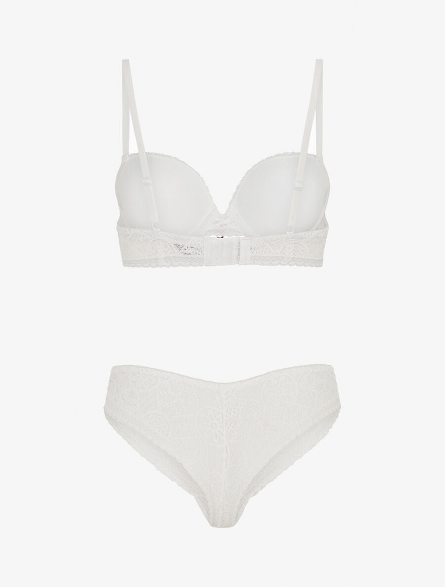 DAPHNÉ | Ensemble soutien-gorge et tanga ajouré et bijoux strassé - Blanc