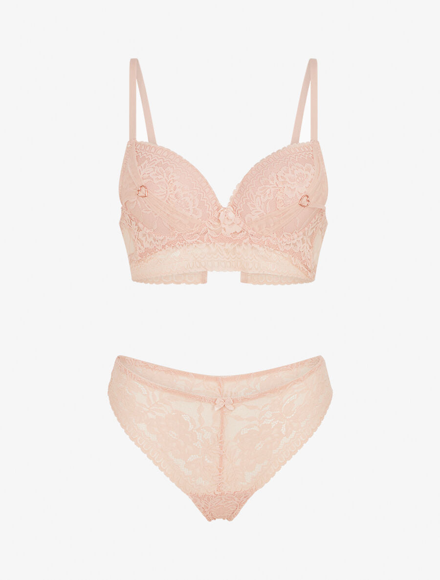 CORALIE | Ensemble soutien-gorge et tanga et bijoux coeurs - Rose saumon