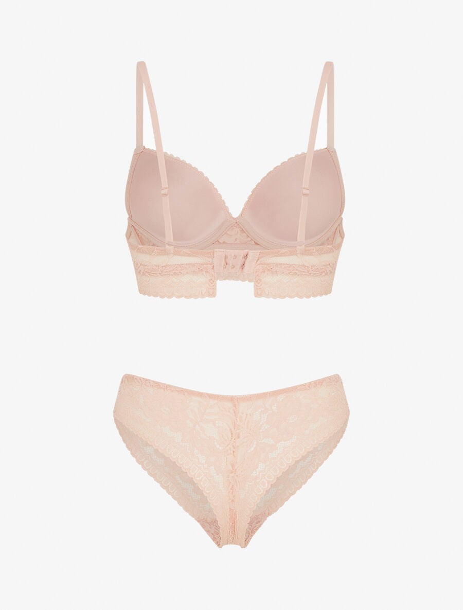 CORALIE | Ensemble soutien-gorge et tanga et bijoux coeurs - Rose saumon