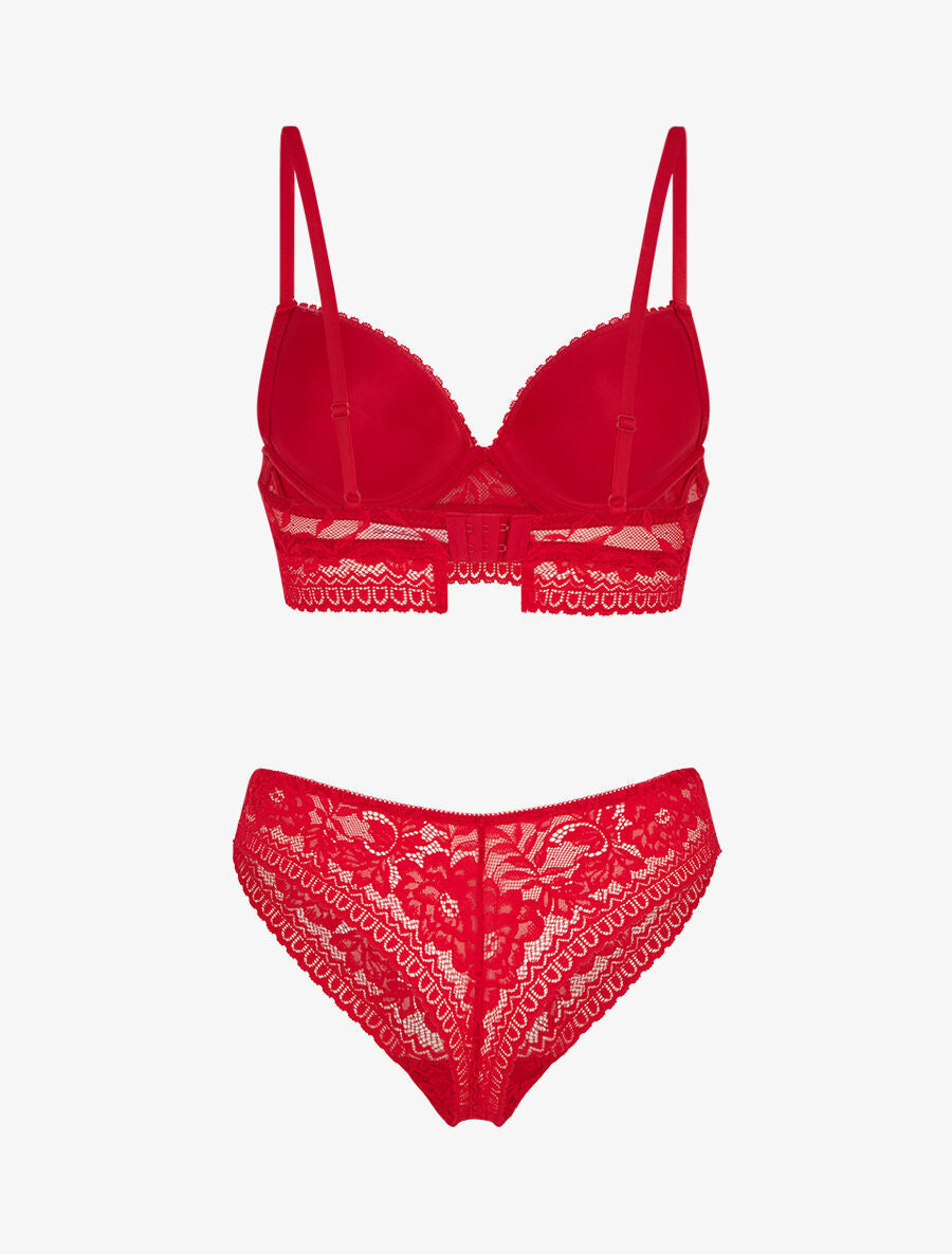 CORALIE | Ensemble soutien-gorge et tanga et bijoux coeurs - Rouge