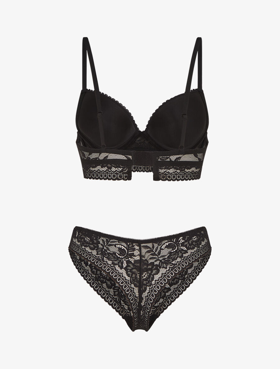 CORALIE | Ensemble soutien-gorge et tanga et bijoux coeurs - Noir